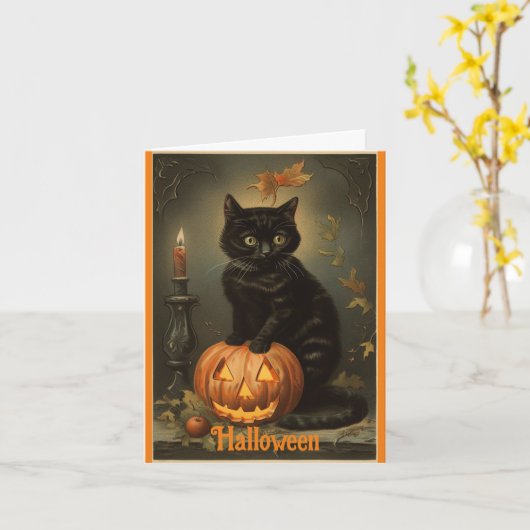  Kitten Halloween Wenskaart Kaart (Gele Bloem)