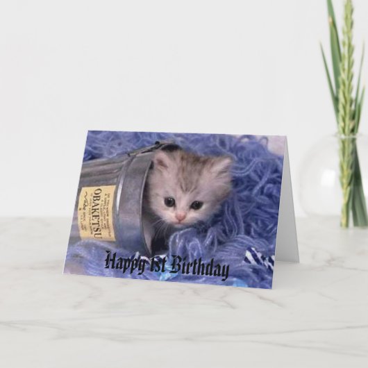 Kitten Happy 1st Birthday Kaart (Voorkant)