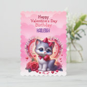 Kitten Hart Verjaardag Valentijnsdag Feestdagenkaart (Staand voorkant)