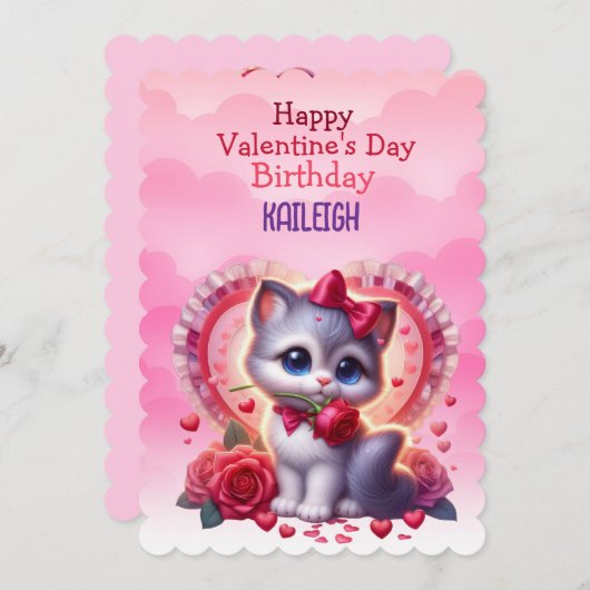 Kitten Hart Verjaardag Valentijnsdag Feestdagenkaart (Voorkant / Achterkant)