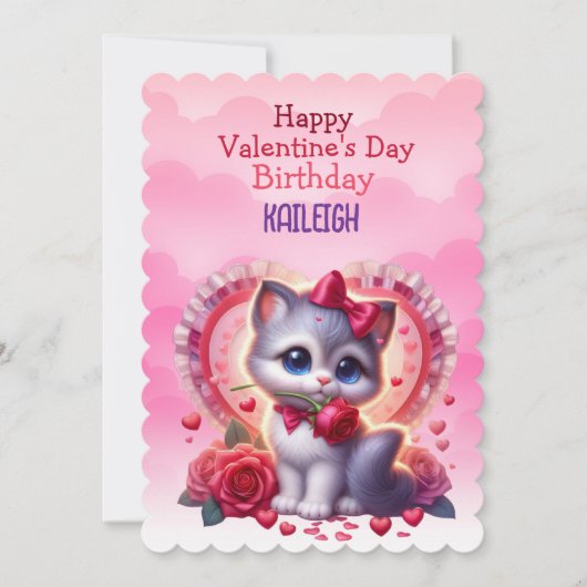 Kitten Hart Verjaardag Valentijnsdag Feestdagenkaart (Voorkant)