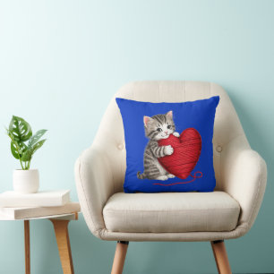 Kitten Heart, Schattigee kat met garenhart Kussen