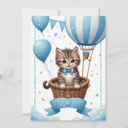 Kitten Heet Luchtballon Baby Shower 🐱 Kaart (Voorkant)