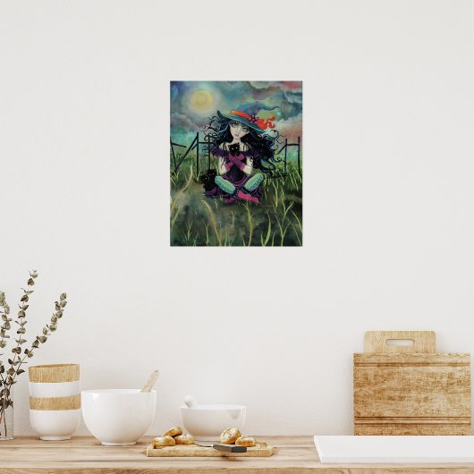 Kitten heks Fantasy Art van Molly Harrison Poster (Keuken)