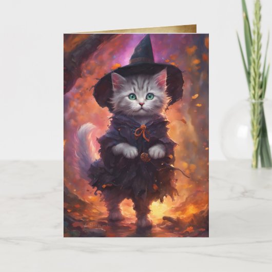Kitten heks, gelukkig Halloween Schattigee kat hek Kaart (Voorkant)