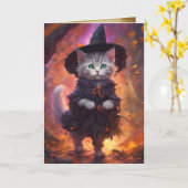 Kitten heks, gelukkig Halloween Schattigee kat hek Kaart (Gele Bloem)