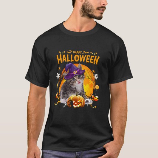 Kitten Heks Pompoen Halloween Meisjes Vrouwen Mann T-shirt (Voorkant)