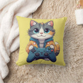Kitten Holding Game Controller Smiling Gamer Cat Kussen (Deken)