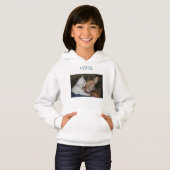 Kitten/hondenhoodie met gepersonaliseerde naam. (Voorkant volledig)