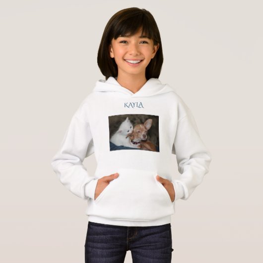 Kitten/hondenhoodie met gepersonaliseerde naam. (Voorkant volledig)