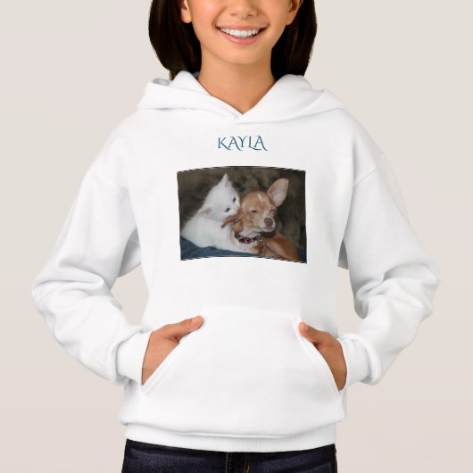 Kitten/hondenhoodie met gepersonaliseerde naam. (Voorkant)