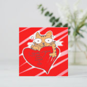 kitten houdt een groot hart grappige cartoon vast (Staand voorkant)