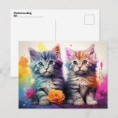 Kitten Illustratie Levendige Bloemen Waterverf Briefkaart (Voorkant / Achterkant)