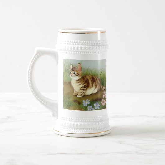 Kitten Illustratie met bloemen Bierpul (Links)