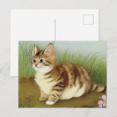  Kitten Illustratie met bloemen Briefkaart (Voorkant / Achterkant)