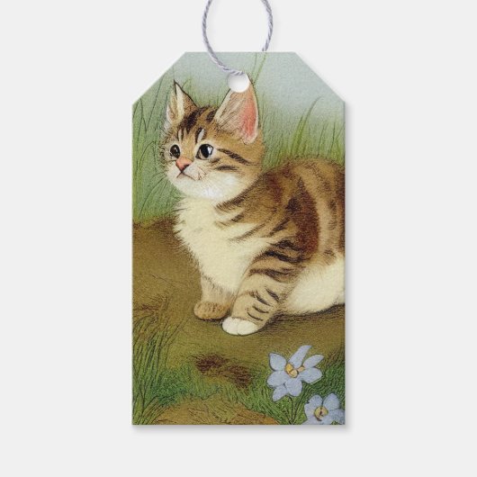  Kitten Illustratie met bloemen Cadeaulabel (Voorkant)