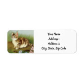  Kitten Illustratie met bloemen Etiket (Voorkant)