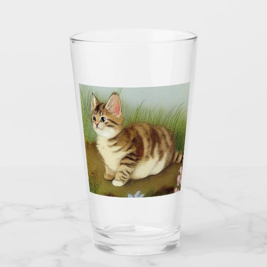 Kitten Illustratie met bloemen Glas (Voorkant)