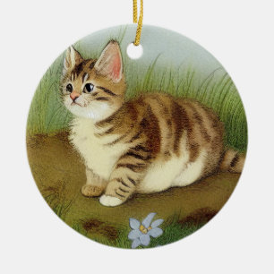 Kitten Illustratie met bloemen Keramisch Ornament