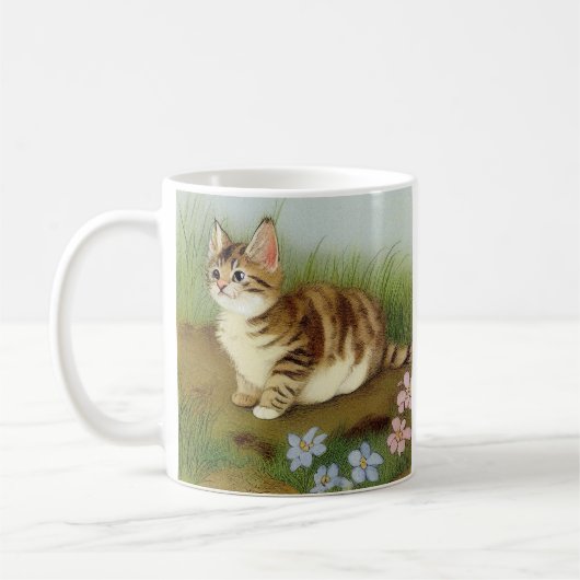  Kitten Illustratie met bloemen Koffiemok (Links)