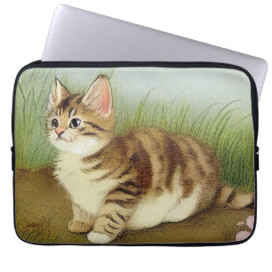 Kitten Illustratie met bloemen Laptop Sleeve