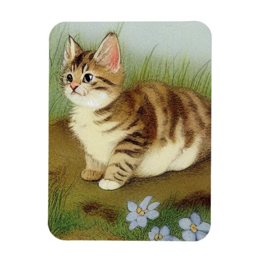 Kitten Illustratie met bloemen Magneet (Verticaal)