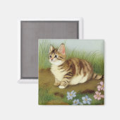 Kitten Illustratie met bloemen Magneet (Voorkant / Achterkant)
