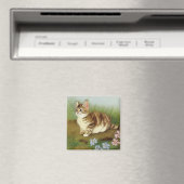 Kitten Illustratie met bloemen Magneet (Insitu (Vaatwasser))