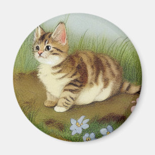 Kitten Illustratie met bloemen Magneet