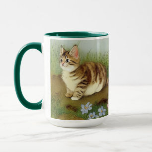 Kitten Illustratie met bloemen Mok