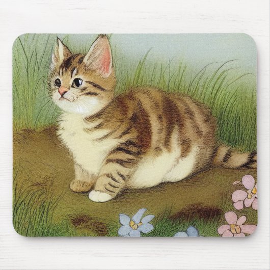 Kitten Illustratie met bloemen Muismat (Voorkant)