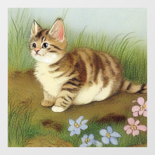  Kitten Illustratie met bloemen Raamsticker (Vel)