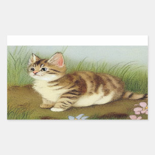 Kitten Illustratie met bloemen Rechthoekige Sticker