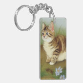  Kitten Illustratie met bloemen Sleutelhanger (Voorkant Links)