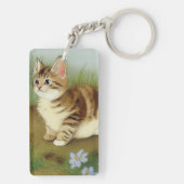  Kitten Illustratie met bloemen Sleutelhanger (achterkant)