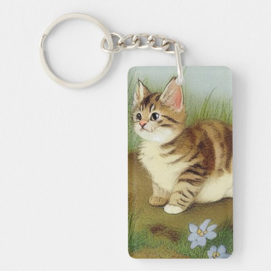  Kitten Illustratie met bloemen Sleutelhanger (Voorkant)