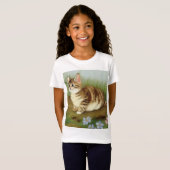 Kitten Illustratie met bloemen T-shirt (Voorkant volledig)