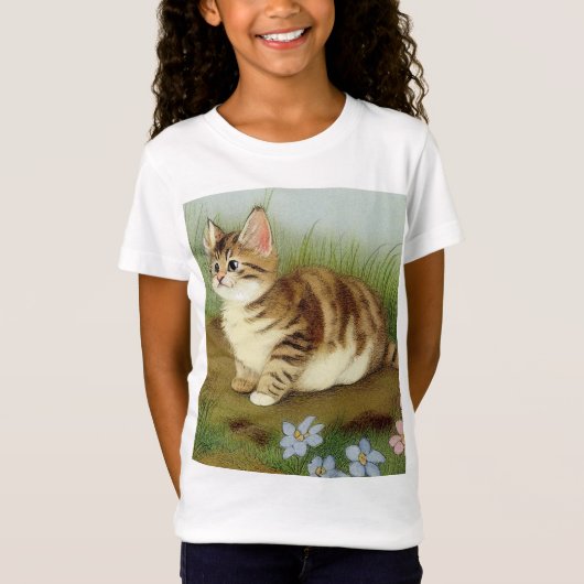 Kitten Illustratie met bloemen T-shirt (Voorkant)