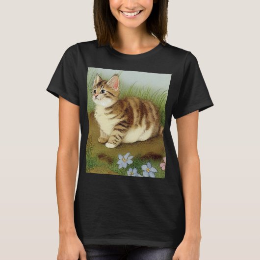  Kitten Illustratie met bloemen T-shirt (Voorkant)