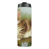 Kitten Illustratie met bloemen Thermosbeker (Voorkant)