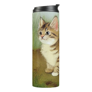  Kitten Illustratie met bloemen Thermosbeker