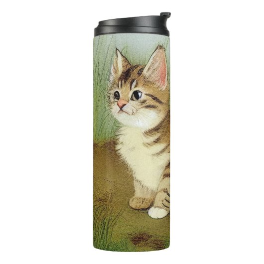 Kitten Illustratie met bloemen Thermosbeker (Gedraaid links)