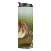 Kitten Illustratie met bloemen Thermosbeker (Geroteerd rechts)