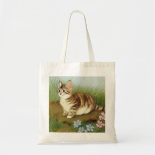  Kitten Illustratie met bloemen Tote Bag