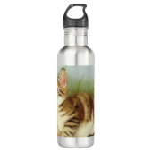  Kitten Illustratie met bloemen Waterfles (Voorkant)