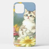  Kitten Illustratie met Gele Bloemen Case-Mate iPhone Case (Achterkant)