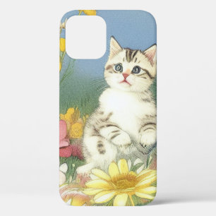  Kitten Illustratie met Gele Bloemen Case-Mate iPhone Case
