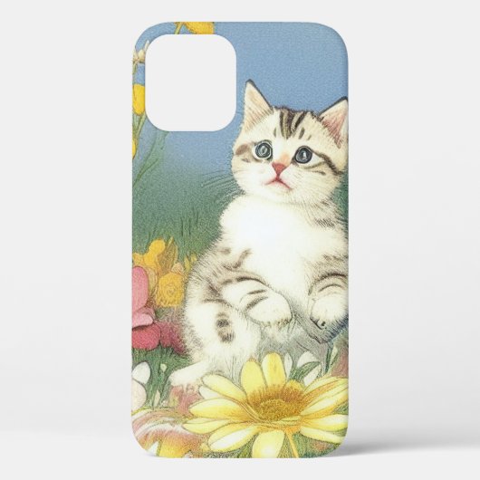  Kitten Illustratie met Gele Bloemen Case-Mate iPhone Case (Achterkant)