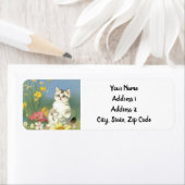  Kitten Illustratie met Gele Bloemen Etiket (Insitu)