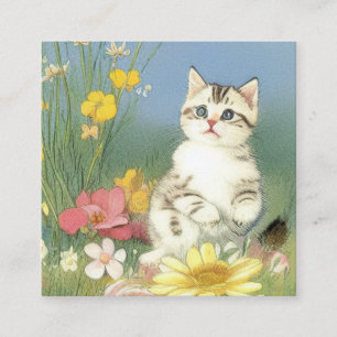  Kitten Illustratie met Gele Bloemen Informatiekaartje